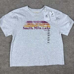 League Womens Small Smith Mtn Lake Crop Top Shirt NWT‎ Gray Cotton Graphic Tee